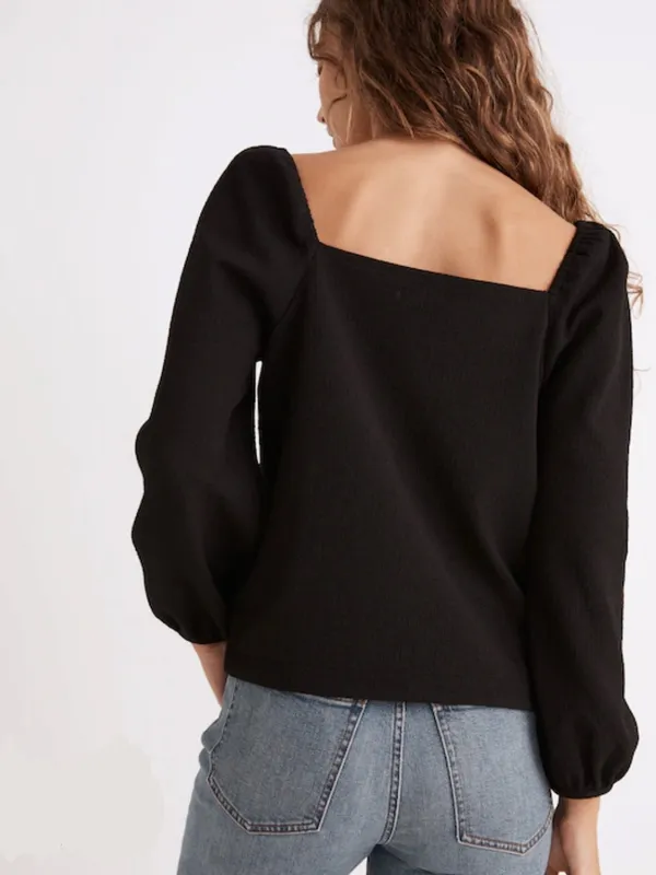 Madewell Crepe Square Neck Puff Sleeve Top in Black Size Small - Image 2