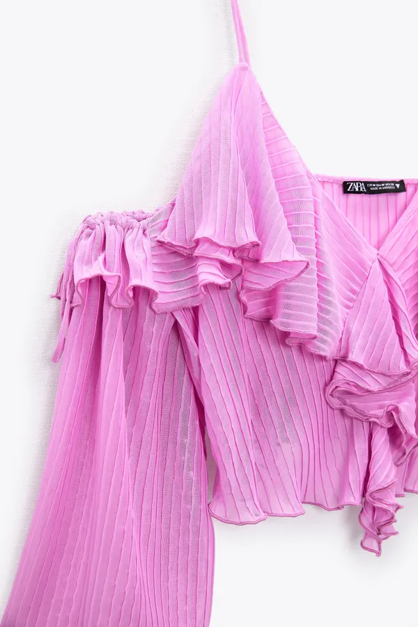 ZARA NWT  Pink RUFFLED PLEATED TOP - Image 3