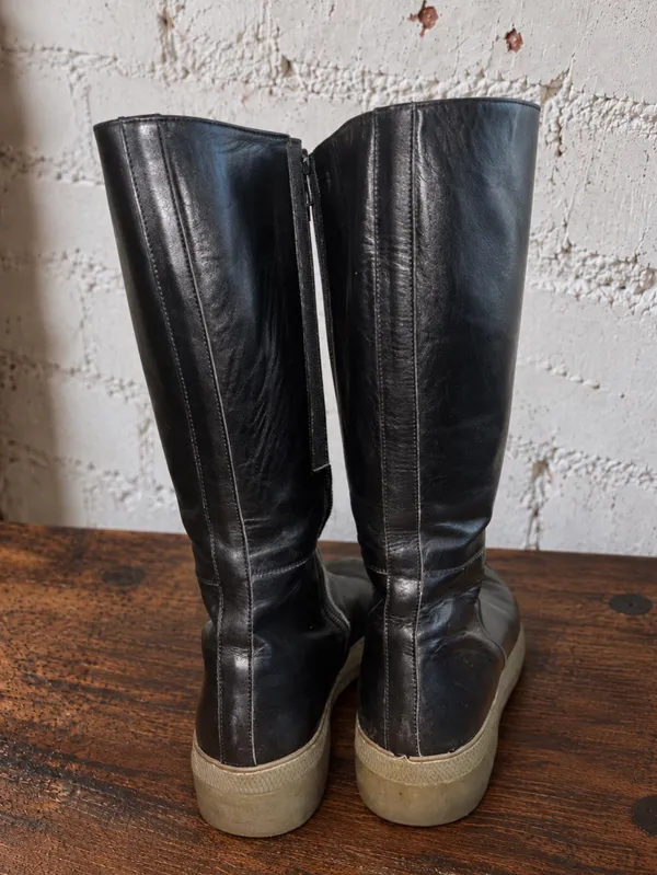 Vintage no NY Black Leather Platform Boots Mid Calf Y2K Chunky Goth Punk 9 - Image 3