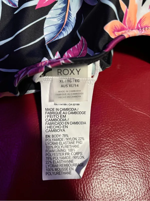 Roxy Black Floral High-Neck Crop Top with Pink & Purple Flowers - Image 3