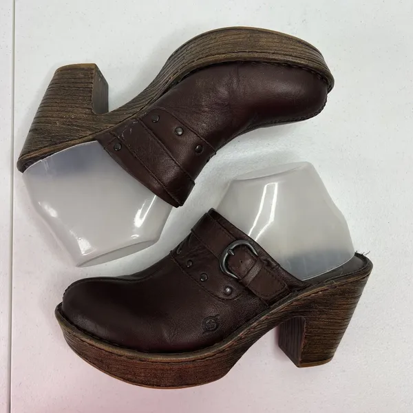 Born Sz 40.5 US 9 Ibra Moro Leather Mule Buckle Block Heel Clogs Metallic Bronze - Image 3