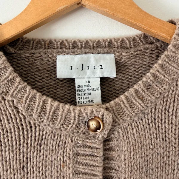 J. Jill Tan and Gray Wool Cardigan Sweater - Image 3