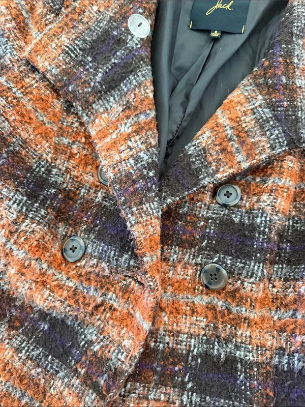 Jack by BB Dakota plaid checkered wool blend Y2K retro peacoat brown orange small - Image 6