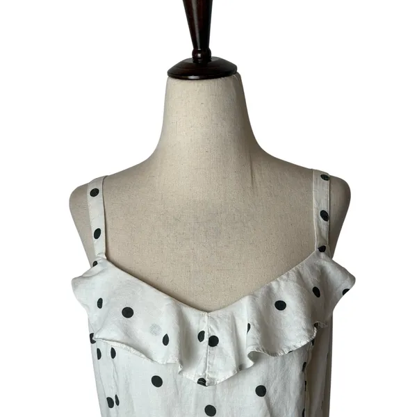 Old Navy Maxi Dress Women Medium White Polka Dot Ruffle Linen Blend Cami Retro - Image 4