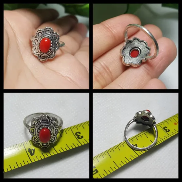 Sterling Silver Coral Gemstone Ring no stamp Ring size - 6.5 - Image 4