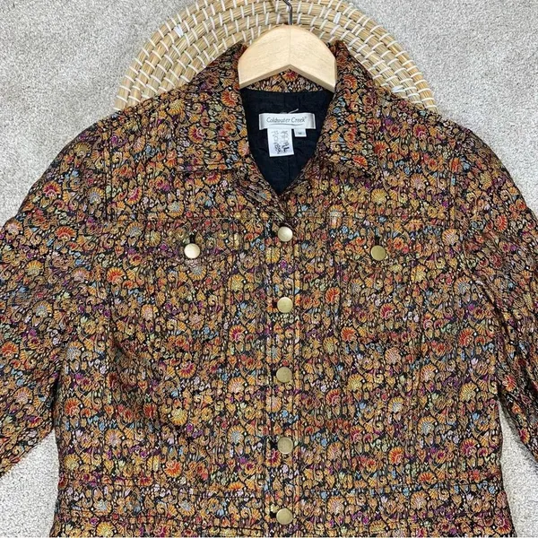 Coldwater Creek Tapestry Multicolor Brocade Jacquard Button Front Top Jacket M - Image 3