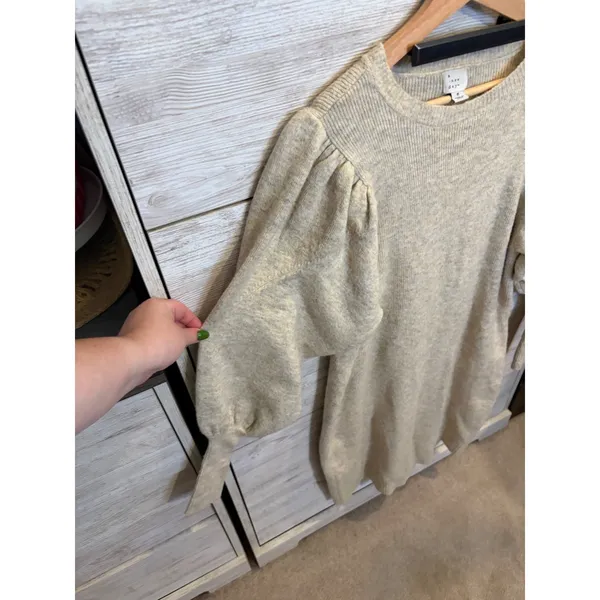 A New Day Women Oatmeal Beige Puff Sleeve Knit Sweater Dress Size M - Image 3