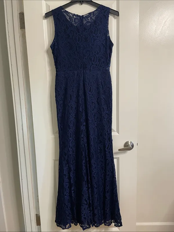 CINDERELLA DIVINE Navy Blue Lace Formal Maxi Dress Size Large - Image 6