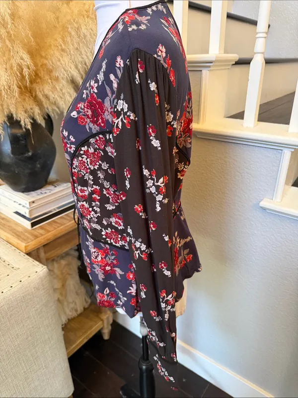 Free People The Way The World Turns Floral Boho Long Sleeve Blouse Top Medium - Image 4