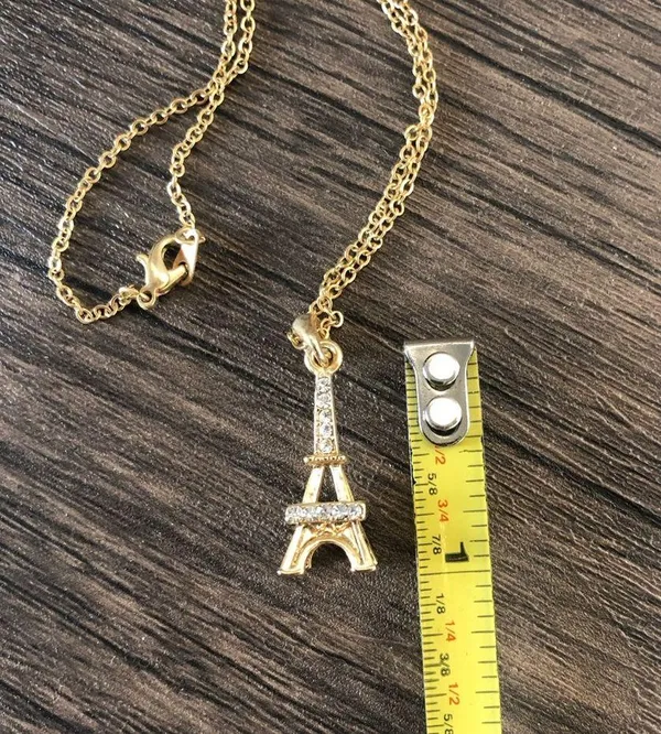 Zara Gold Plated Paris Eiffel Tower Necklace Charm Pendant with Rhinestone Crystals - Image 4