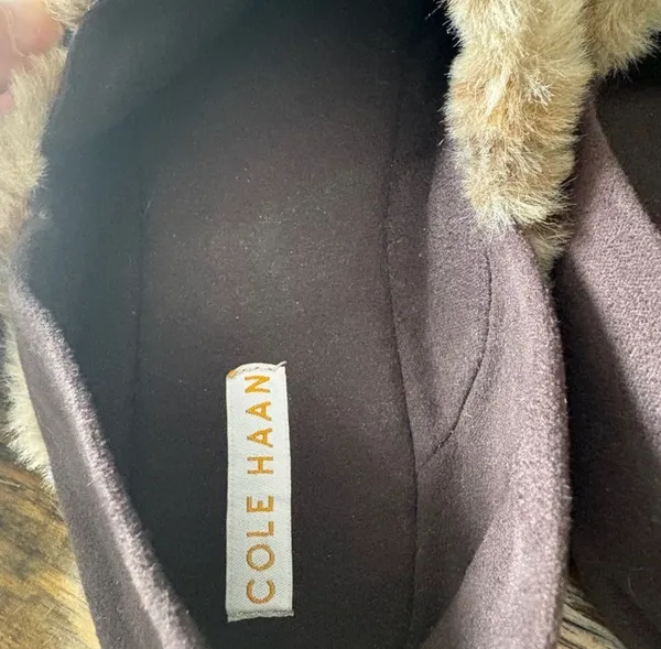 Cole Haan Brown Plaid Faux Fur Shearling Slippers - Image 5
