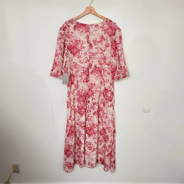 Chelsea28 Forget Me Not Floral Print Puff Sleeve Midi Dress in Beige and Pink - Image 9