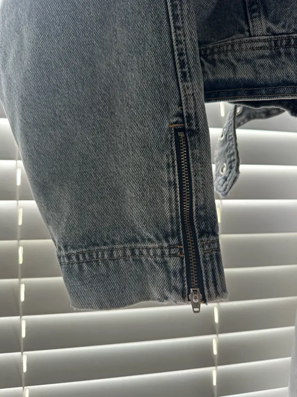Zara Denim Moto Zip Up Cropped Jacket  - Image 6
