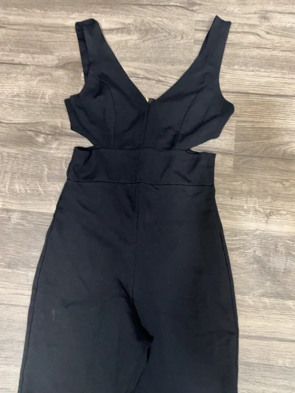 Rolla Coster Black Cutout Jumpsuit Gold Zip V-Neck Size S - Image 3