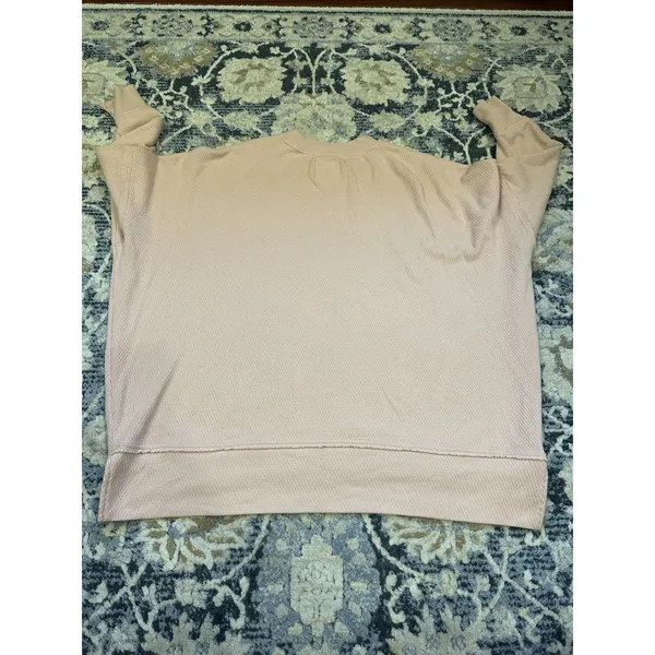 Aerie Oversized Sweatshirt Top Light Pink Textured Long Sleeve Crewneck XL Comfy - Image 2