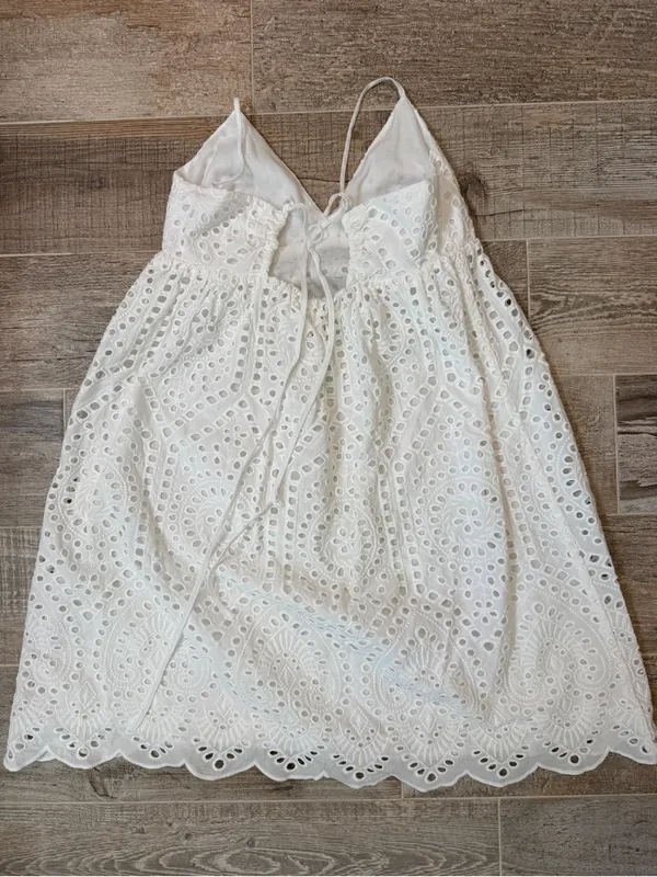 H&M White Eyelet Summer Dress with Spaghetti Straps - Image 2