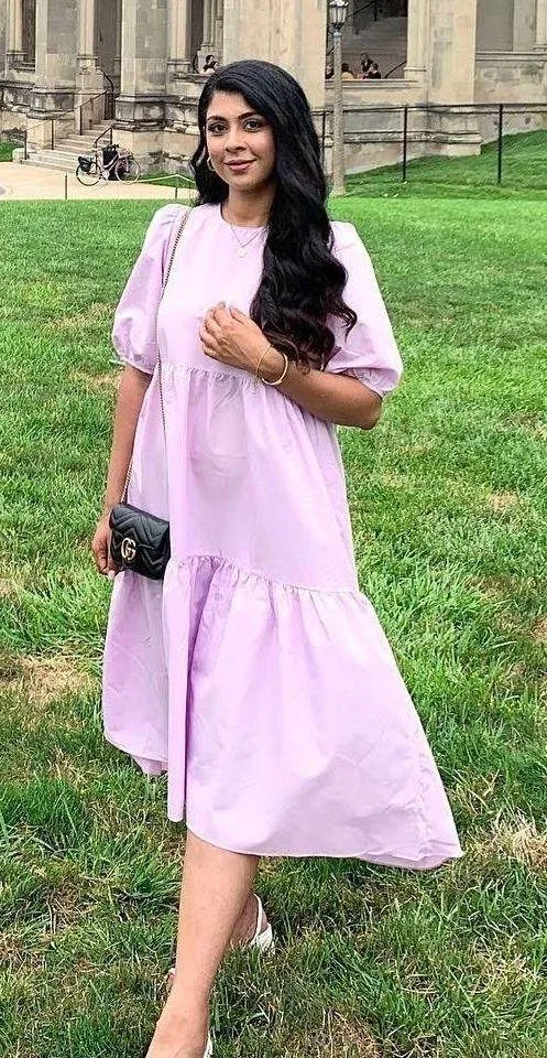 Nasty Gal Puff Sleeve Crew Neck Tiered Midi Dress - Image 2