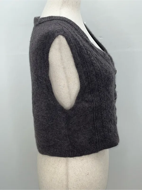 Free People Women’s 100% Cashmere Cable Button Front Knit Sweater Vest Large - Image 5