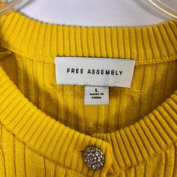 Free‎ Assembly Yellow Cable Knit Cardigan Sz L Rhinestone Buttons Boho Grandma - Image 3
