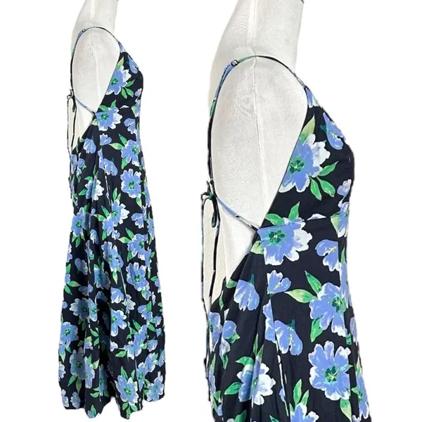 Free People Finer Things Printed Halter Midi Dress Black Combo Large Tropical - Image 11