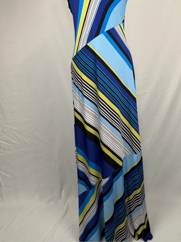 Ashley Stewart Maxi Dress Sleeveless Blue Multi-Stripe Sundress - Image 3