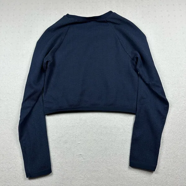 Aerie OFFLINE Cropped Long Sleeve Top Blue Waffle Knit Women’s Medium - Image 6