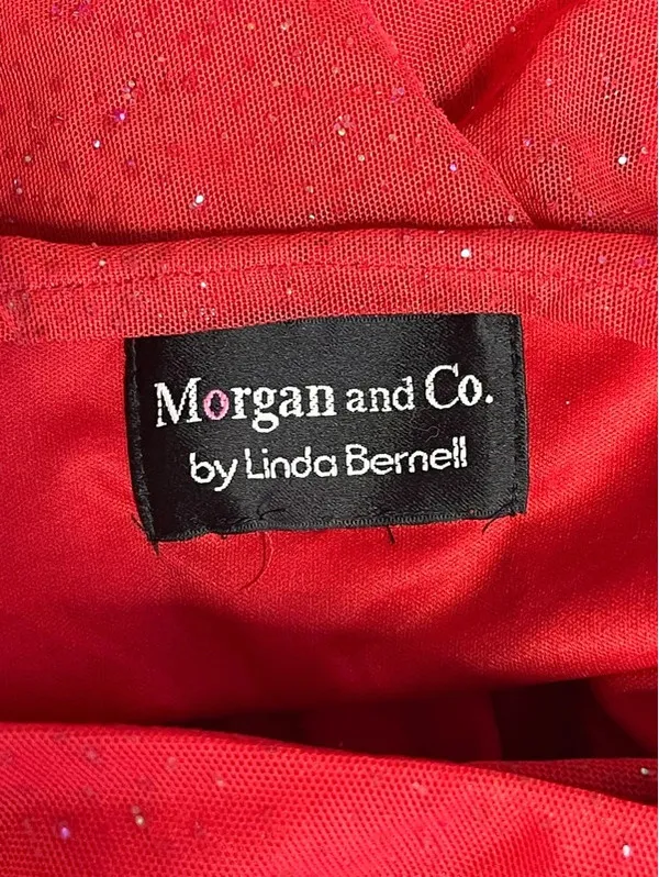 Morgan and Co Linda Bernell Vintage Red Glitter Asymmetrical Mesh Dress No Size - Image 8