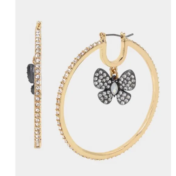 Betsey Johnson black star rhinestone hoop earrings - Image 2