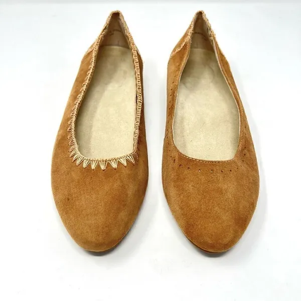 Jack Rogers Ellie Suede II Oak Tan Brown Whip Stitch Detail Ballerina Flats 7.5 - Image 3