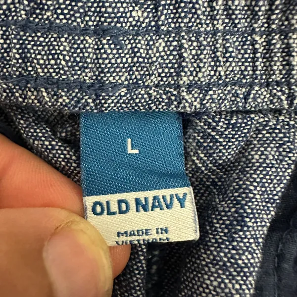 Old Navy Blue Tapered Pants Womens Size Large Linen Blend Elastic Waist - Image 3