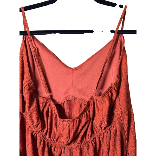 MiAmi Francesca's Women Mini‎ Dress L Rust Orange Striped Tie Front Boho Pockets - Image 10