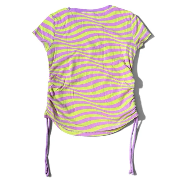 Hot Topic x The Simpsons Womens M Neon Striped Embroidered Y2K Baby Tee Ruched - Image 3