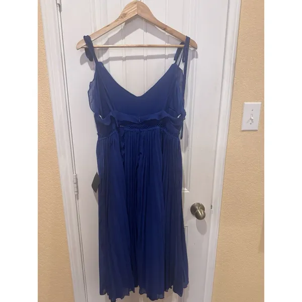 Lulus Never a Dull Moment Royal Blue Tie-Strap Pleated Midi Dress SIZE L - Image 5