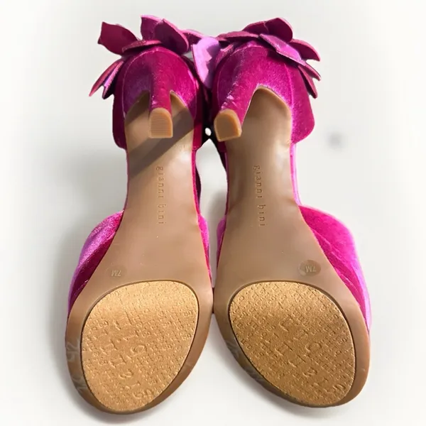 Gianni Bini Fuchsia Velvet Heels Rhinestone Flower Platform Sandals 7 New - Image 7
