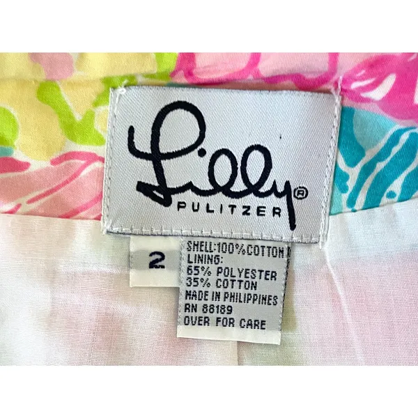 Lilly Pulitzer Vintage Patchwork Floral Animal Mini Skirt Pink Blue Size 2 - Image 6
