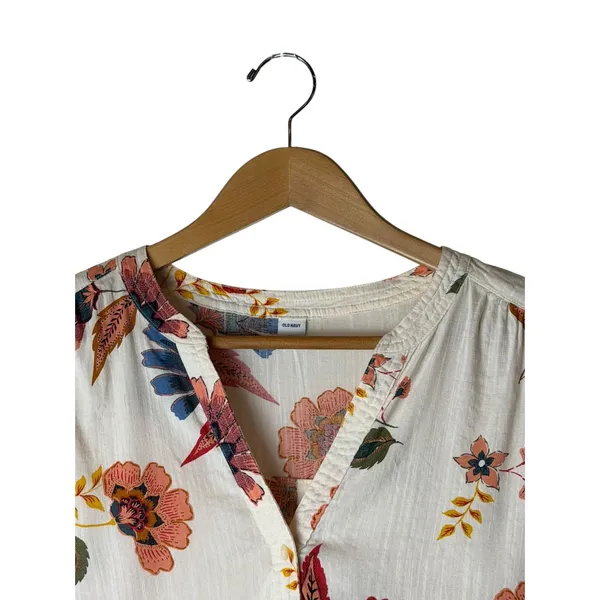 Old Navy Popover Tunic Women Medium White Floral Lightweight Blouse Boho Preppy - Image 4