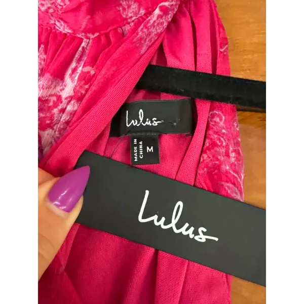 NWT Lulus Float to You Hot Pink Floral Print Halter-Neck Tiered Midi Dress Sz M - Image 8
