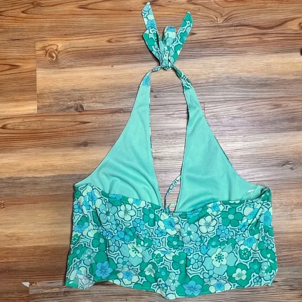 Wild Fable NEW Green Retro Floral Tart Halter Crop Top Resort Festival Y2K L - Image 3