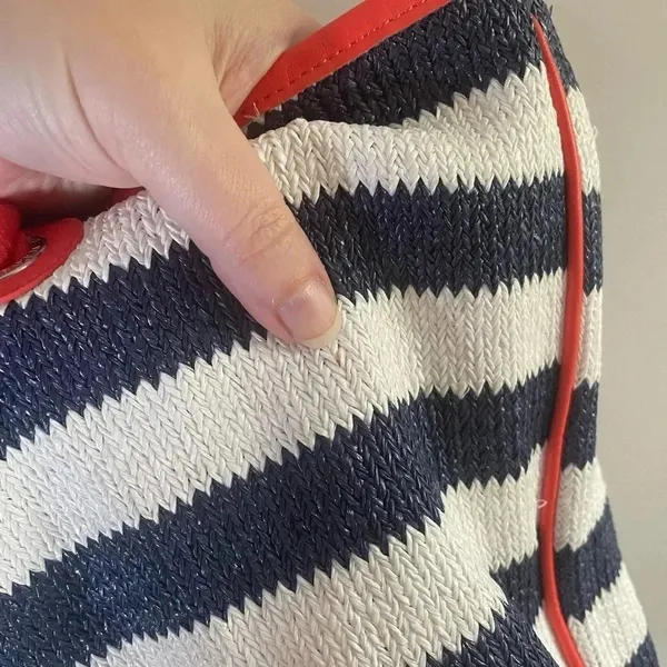 Vera Bradley Navy‎ and White Striped Beach Tote with Tassels GUC - Image 4