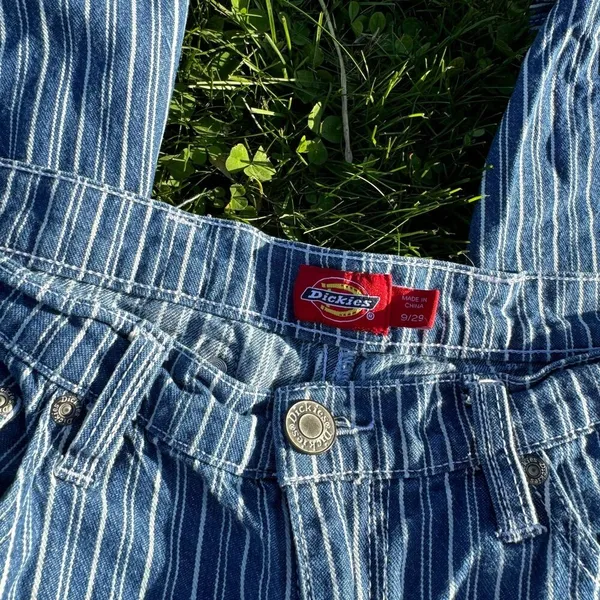 Dickies Women's Blue and White Pinstripe Jeans - Image 3