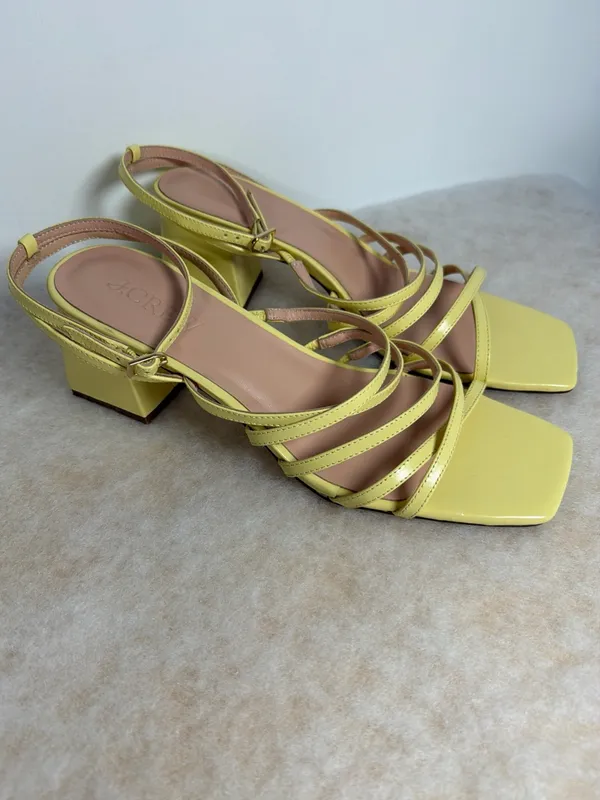 J.CREW Women's Layne Yellow Strappy-Sandal Leather Heels Size 10 - Image 4