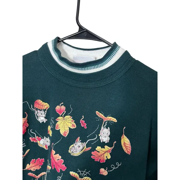 Vintage Morning Sun Forest‎ Green Crewneck Sweatshirt Mouse Leaf Print M - Image 4