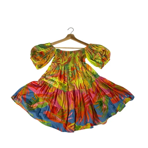 Farm Rio Tropical Print Puff Sleave Mini Dress XS Resort Vacation Sundress - Image 6
