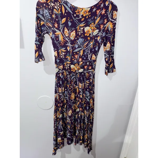 Maeve Anthropologie Empire Waist‎ Beloved Purple Floral Dress Midi Size XS Z - Image 6