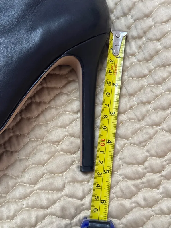Vince Camuto 6B/36 Dira Black Leather Platform Stiletto Ankle Booties Gold Trim - Image 14
