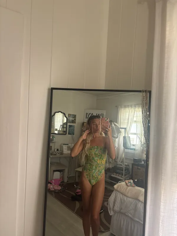 Green Paisley Strapless One Piece Swim - Image 5