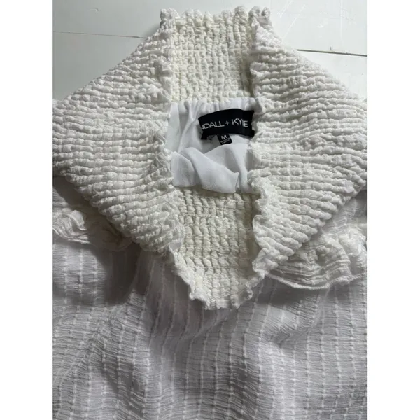 White Smocked Waist Tiered Ruffle Mini Skirt Textured Boho Cottagecore - Image 4