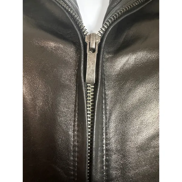 Cole Haan Womens Black Genuine‎ Lambskin Leather Wing Collar Zip Jacket Medium - Image 7