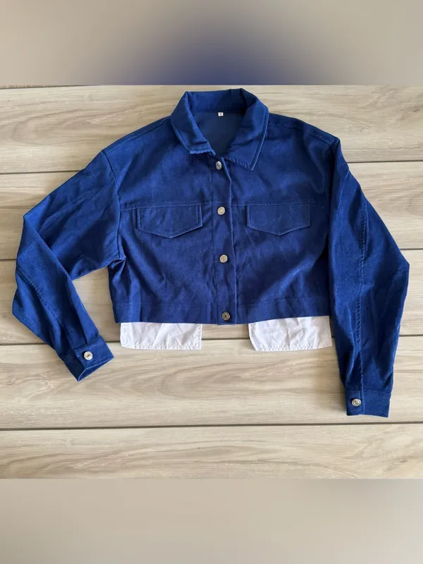 Monika Two-Piece Buttoned Crop Jacket & Skort Set Blue Small NWOT IN PACKAGE - Image 4