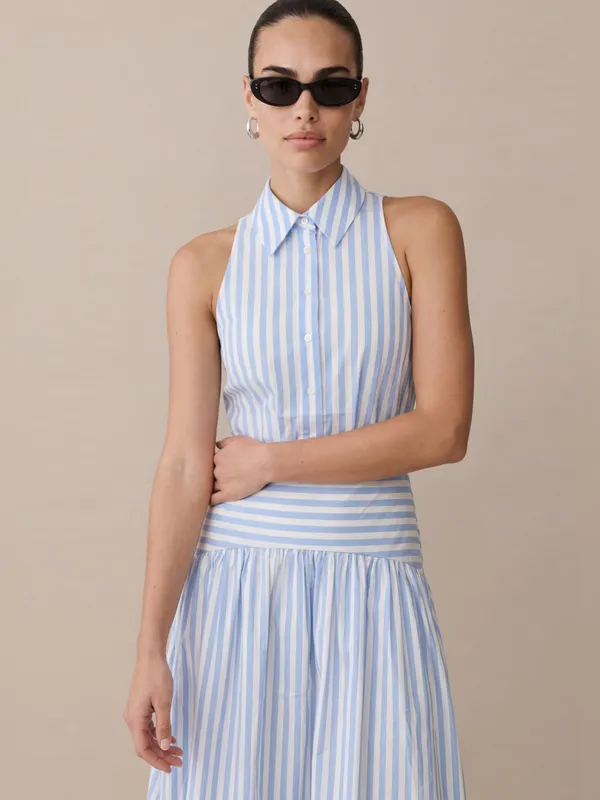 NWT Few Moda Blyss Dress size 4 Light Blue Stripe midi maxi drop waist o.p.t - Image 4
